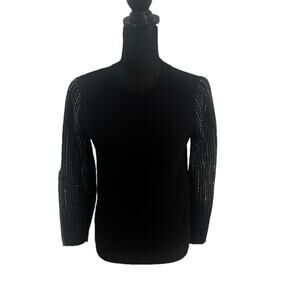 Liv Milano Black Sweater Blouse with Embellished Sleeves Size S